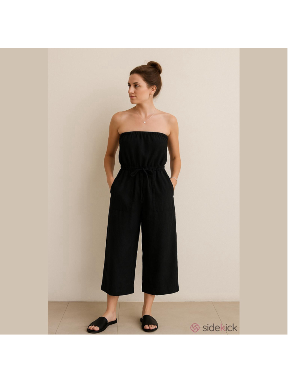 Gap Linen Blend Strapless Wide Leg Jumpsuit S Black Minimalist Boho Relaxed